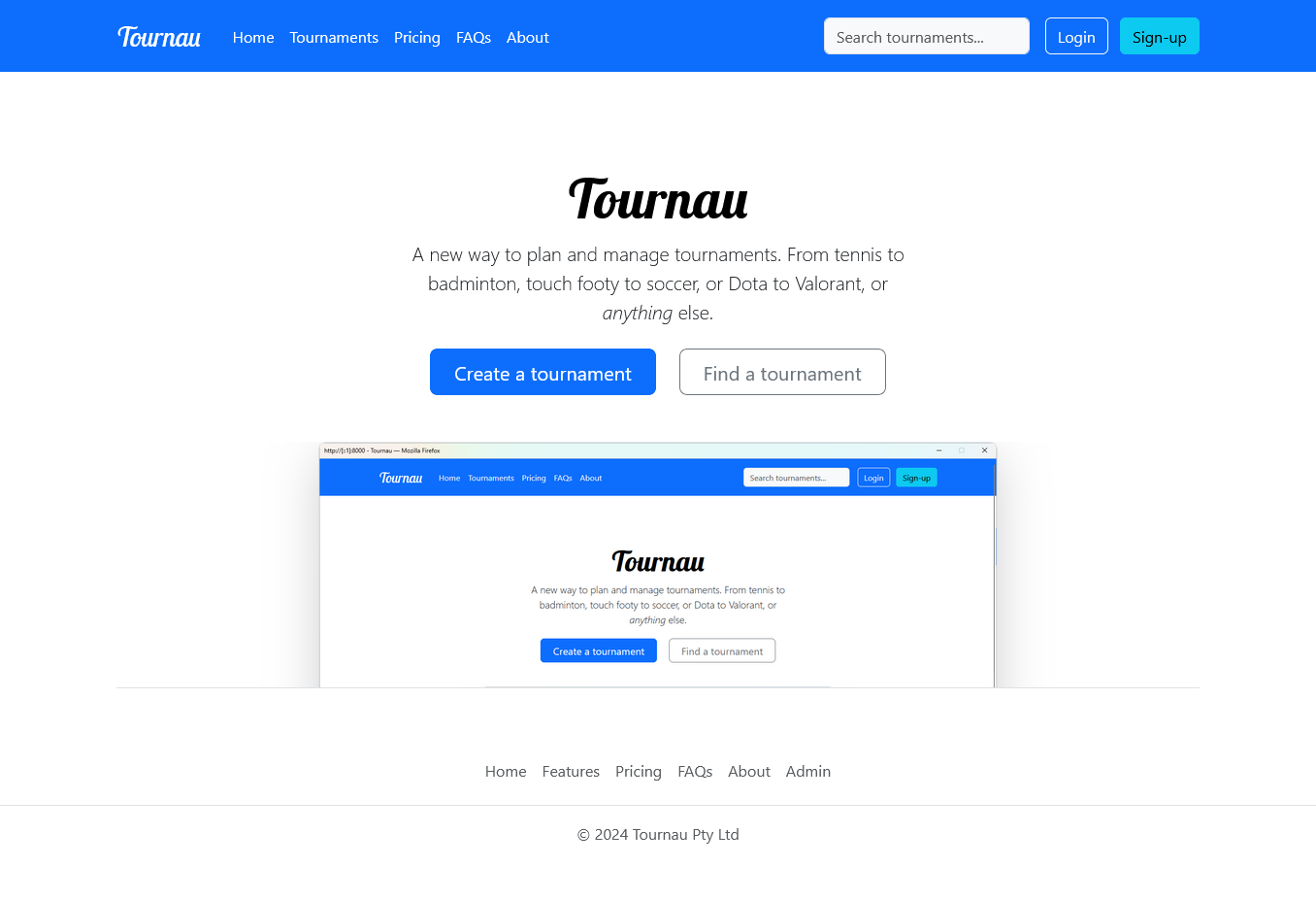 Tournau homepage
